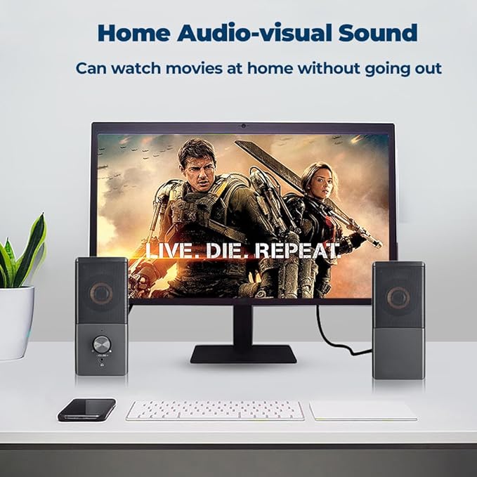 ROSON Computer Speaker Compact Size Speaker with Headphone Jack Enhanced Bass and Volume Control Stereo 2.0 USB Powered 3.5mm Aux Multimedia Speakers for Laptop/Desktop/Tablets/Phone