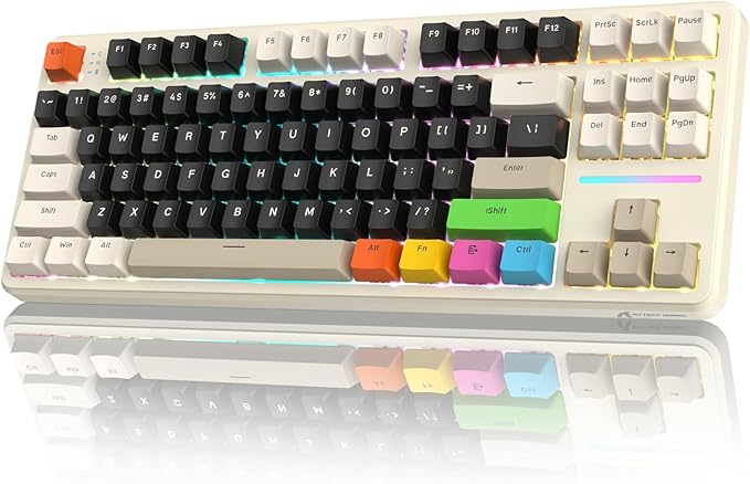 ATTACK SHARK X87 80% Wireless Mechanical Keyboard&ampColored KeycapsHot-Swap Gasket RGB Backlit 4000mAhPre-lubed Linear Switch PBT Keycap BT/2.4G/USB-C Gaming Keyboard for PC/MAC-Black(White&amp8