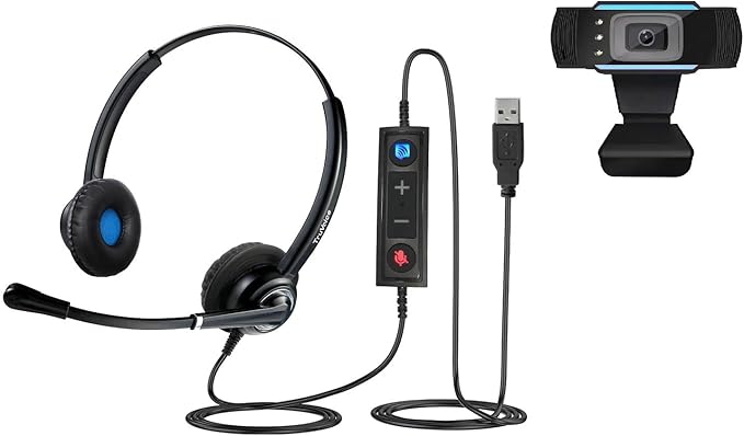 TruVoice Voicepro 20 Headset and Webcam Bundle (Includes Double Ear USB Headset and 1080P Webcam) All-in-One Combination