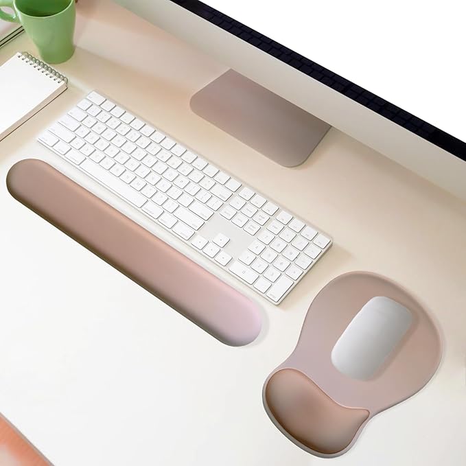 Gel Mouse Pad with Wrist Rest Ergonomic Office Keyboard Wrist Rest and Mousepad with Wrist Support Computer Mouse Pad with Non-Slip PU Base and Desk Accessories Mat for Home &amp Gaming Mocha Sand