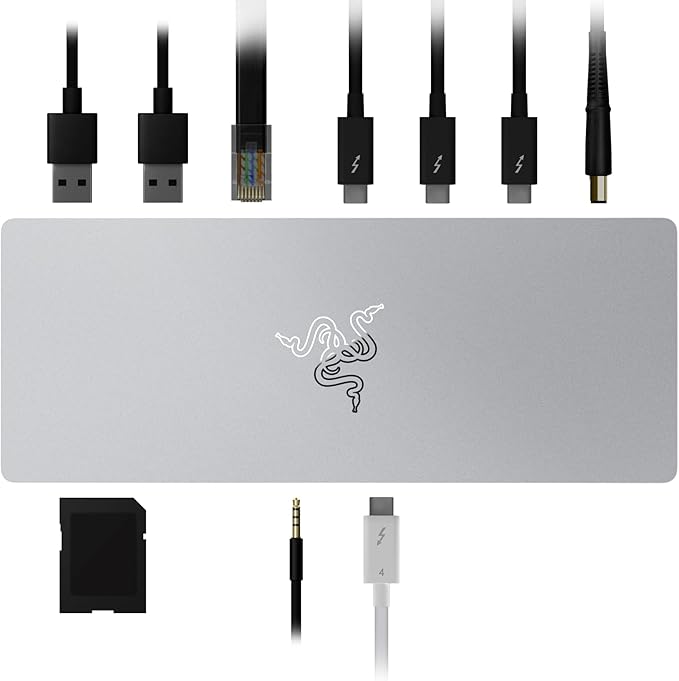 Razer Thunderbolt 4 Dock: 10 Ports in 1 - Dual 4K or Single 8K Output - USB A and C Hub 2.5 GbE Thunderbolt 3 Mac and PC Compatible - Thunderbolt 4 Certified - Passthrough Charging - Mercury White