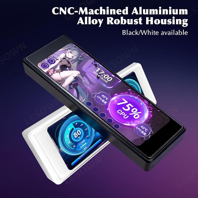 Computer Temp Monitor 3.4-inch IPS Panel LCD Mini Screen Dynamic Theme Supported Small Secondary Screen CPU RAM HDD Data Monitor (White)