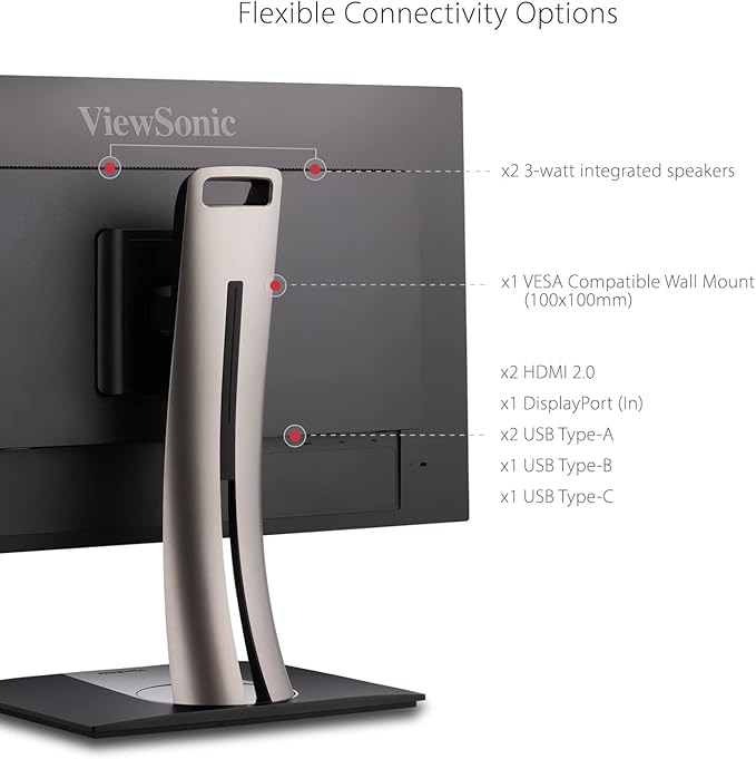 ViewSonic VP3256-4K 32 Inch 4K UHD IPS Ergonomic Monitor with Ultra-Thin Bezels Color Accuracy Pantone Validated 60W USB C