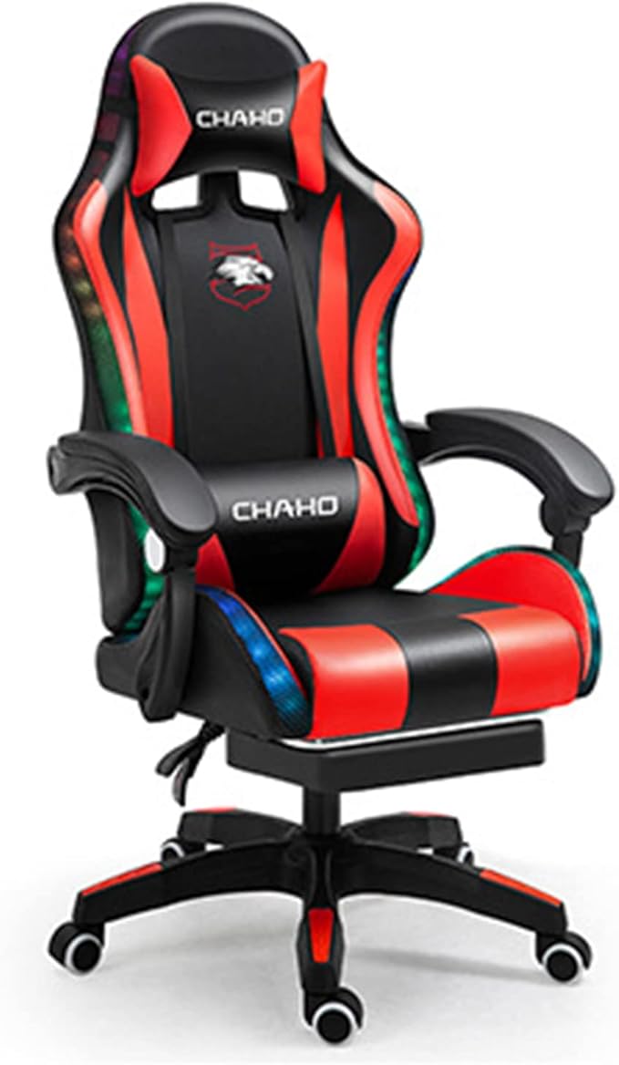 Gaming Chair with footrestGamer Chair with 200lb Capacity for Adults and Teens Racing Style Computer Chair with Headrest and Lumbar Support (RedColoured Lights)