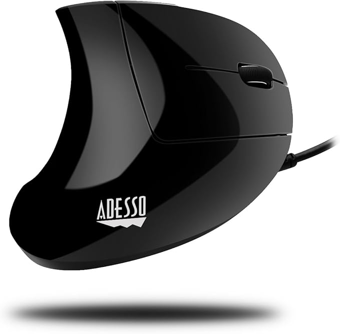 Adesso Wired Vertical Ergonomic Illuminated Optical 6-Button USB Mouse - Right Hand Orientation Black