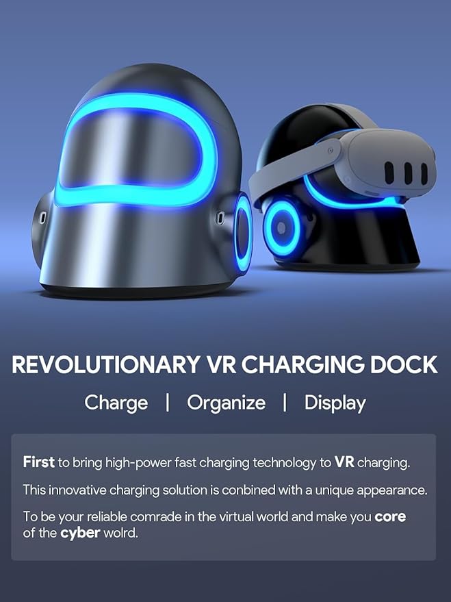 Aubika 3 in 1 VR Charging Station Pro - 120W Fast Charging Dock with 3 USB-C PortsHidden Storage &amp RGB LightDesktop OrganizerCompatibility for Meta Quest 3/3S/Pro/2 Meta Quest AccessoriesSil