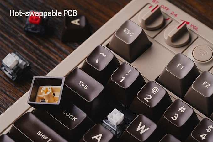 8Bitdo 87 Keys Retro Mechanical Keyboard Bluetooth/2.4G/USB-C Hot Swappable Gaming Keyboard with Dual Super Programmable Buttons and Super Stick Volume knob for Windows and Android - C64 Edition