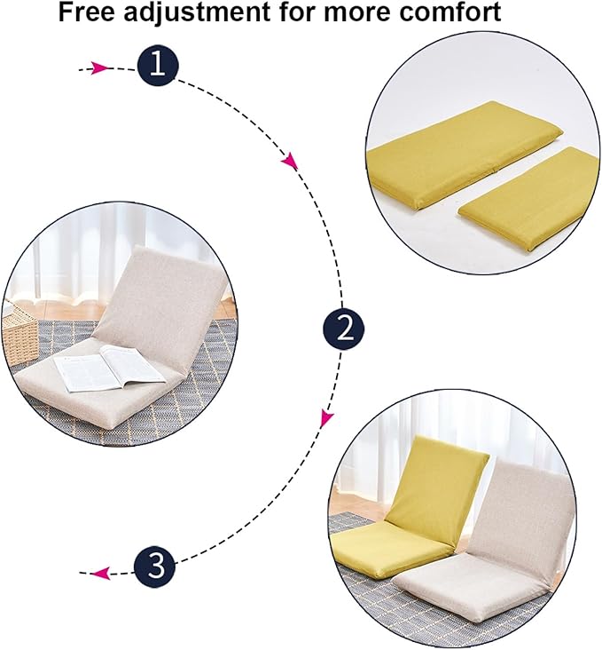 Padded Floor Air with Adjustable Backrest Floor Air with Back Support Legless Lazy Sofa Floor Air Suitable for Meditation Reading Tv Wating Or GamingKhakiYellow