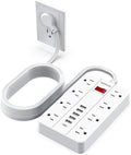 Flat Plug Extension Cord 15 Ft SMNICE Surge Protector Power Strip with 8 Widely Spaced Outlets and 6 USB(1USB C) Ports Wall Mount Long Charging Station for Dorm Home Office Accessories White