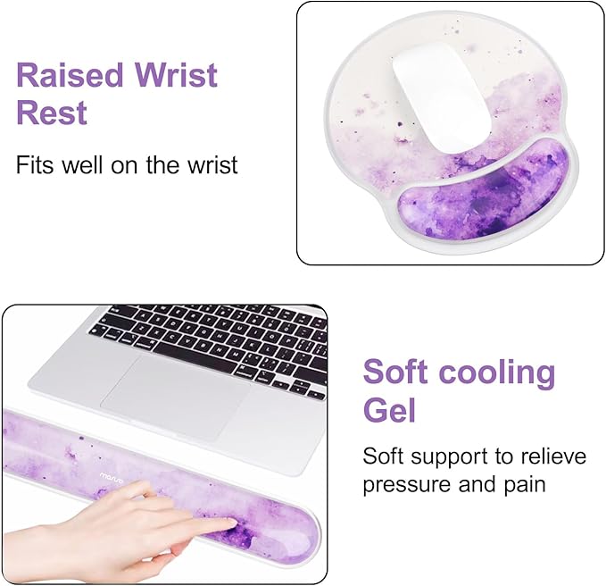 MOSISO Gel Wrist Rest Support for Mouse Pad&ampKeyboard Set Circle Curved Ink Cloud Ergonomic Mousepad Non-Slip Base Home/Office Pain Relief&ampSoft Cooling Gel Easy Typing Pad for Computer Laptop