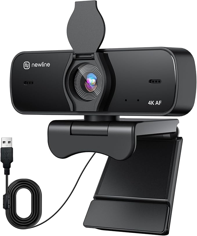 N newline 4K Webcam for PC 4K UHD USB Webcam with Microphone New Upgraded Auto Focus Low Distortion Privacy Cover PC Camera for Zoom Skype Teams Laptop Conferencing Calling NewEye 60s