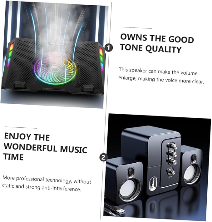 VILLCASE USB Computer Laptop Desktop Speakers 3D Surround Sound Loudspeaker Box with Bass Black Versatile Audio Speakers for Home Office and Gaming