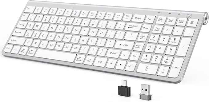 JOYACCESS Wireless Keyboard ErgonomicDustproof2.4G Slim and Compact Quiet Wireless Keyboard with Number Keypad for Windows MacBook Pro/Air Laptop Desktop PC-Sliver&ampWhite