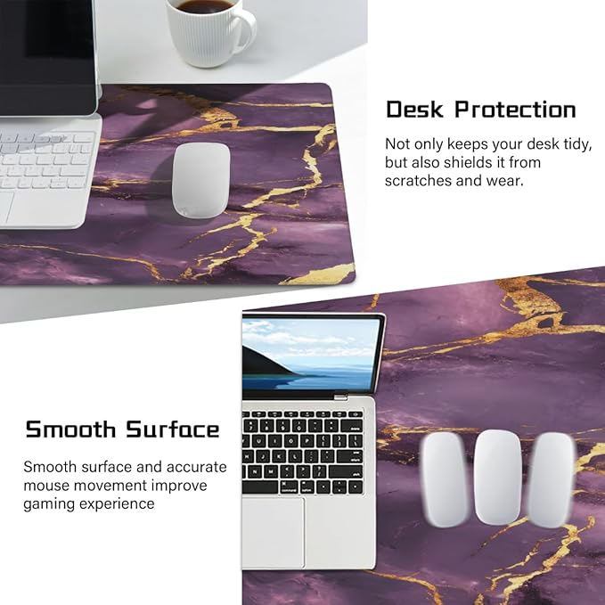 Large Pretty Purple Marble Mouse Mat Computer Mousepad with Non-Slip Rubber Base Waterproof Mouse Pad Desktop Keyboard Pad for GamerHome School Laptop Office Accessories16x35.5in
