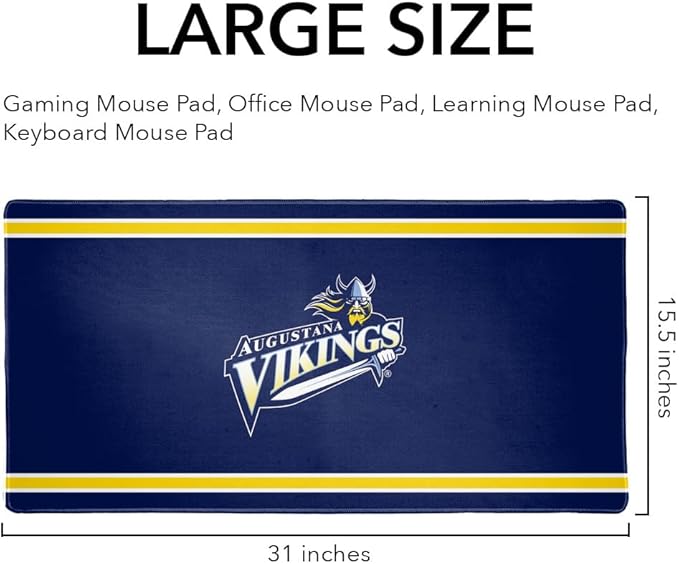 Augustana University Vikings Primary Logo Stripes Large Gaming Mouse Pad Desk Mat with Stitched Edges Non-Slip Base for Gamer Home and Office 31.5 x 15.7