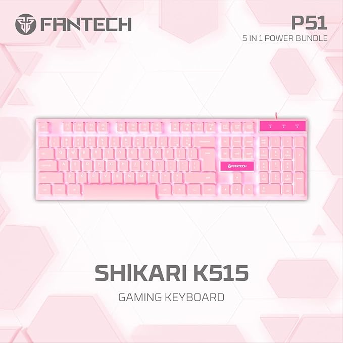 FANTECH Wired Gaming Keyboard and Mouse Set Over-Ear Headphone and Headset Stand Gaming Mouse Pad Wired RGB Rainbow Mice PC Beginner Gamer Basic 5 in-1 forPCLaptopXbox Pink