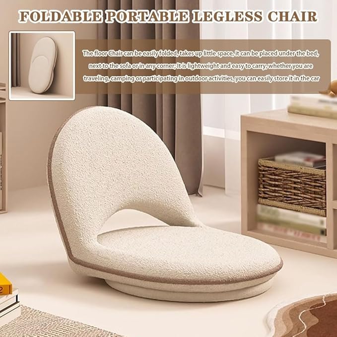 Legless Chair Japanese 5-Position Adjustable Floor Chair Foldable Floor Seat with Back Support Swivel Ergonomic Tatami Chair for Reading Meditation