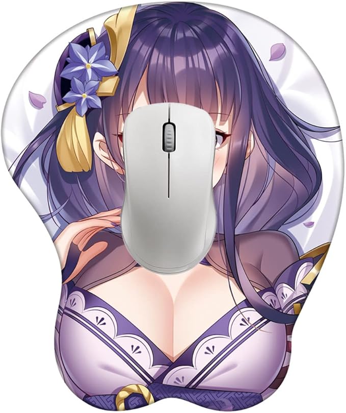 Genshin Impact Xiao Zhongli Mouse Pad with Wrist Support Comfort Silica Gel Wrist Rest Support Mat Mice 3D Mouse Pad Non-Slip PU Base for Computer (Raiden Shogun)