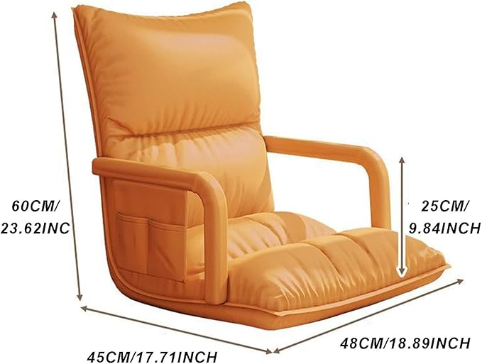 ELEFOCUS Adjustable Floor Chair with 6 PositionsFolding Lazy Sofa with Thick Sponge Cushion and Portable Handle(Orange)