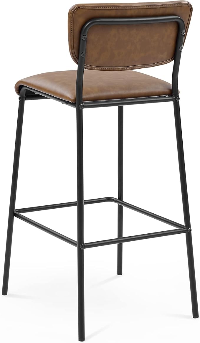 Pu Faux Leather Bar Stools Set of 2 Pub Barstools with Back and Footrest Brown (18.25 x20“x38.5”
