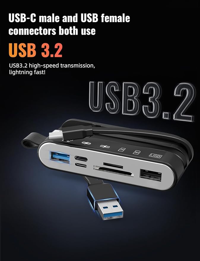 Memory Card Reader 6-in-1 SD Card Reader &amp USB OTG Adapter for iPhone/iPad USB-C and USB-A Devices with Micro SD &amp SD Card Slots Supports SDHC/SDXC/MMC