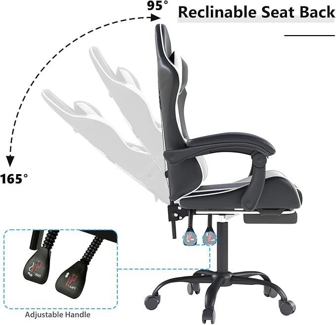 Gaming Chair with Headrest and Lumbar Support Ergonomic High Back Office Chair Racing Style Executive Computer Desk Chair Leather Adjustable Swivel Task Chair for Home Office (White)
