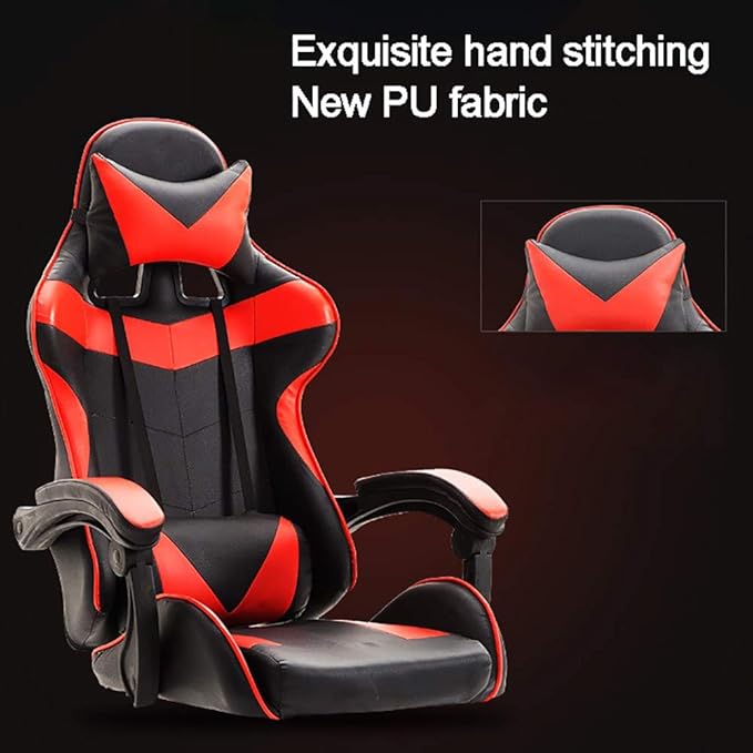 LJJ Gaming Chair with Footrest Game Seat Internet Cafe Competitive Office Computer Chair Home Recliner Adjustable Chair Headrest and Lumbar Support E-Sports Swivel ChairRed