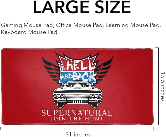 Supernatural to Hell and Back Large Gaming Mouse Pad Desk Mat with Stitched Edges Non-Slip Base for Gamer Home and Office 31.5 x 15.7