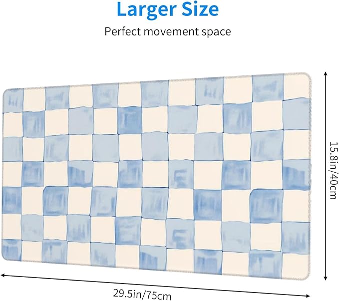 Blue White Checkered Desk Cover MatExtended Large Mouse PadComputer Laptop Mat Desk Decor for Office Game Home 30x16 Inch