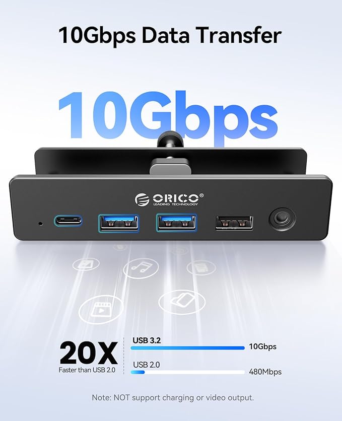 ORICO Clip Docking Station 8-in-1 Clamp USB C Hub with 4K@60Hz HDMI 100W PD Gigabit Ethernet 4xUSB Port AUX 10Gbps Clamp Docking Station for Laptop MacBook PC (Adapter Not Included)