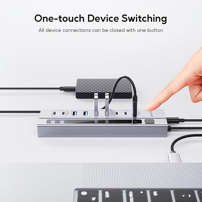 9 in 1 Powered USB C Hub USB 3.2 Data Hub with 65W PD Power Adapter 3 USB-C 10Gbps 4 USB-A 5Gbps 2 24/45W Type-C PD Charging Ports USB Hub