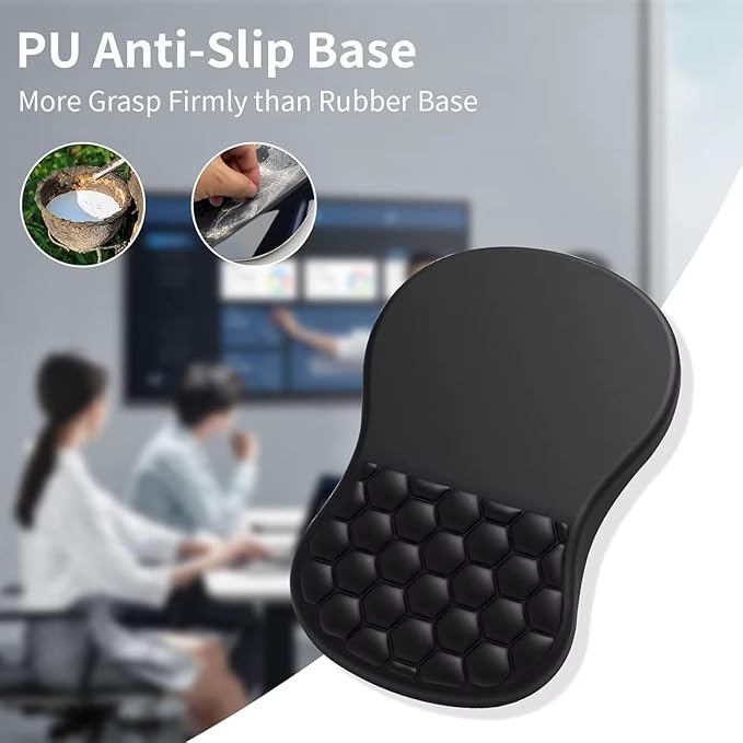 Ergonomic Mouse Pad with Wrist Support &amp Massage Design – Memory Foam Cushion Non-Slip PU Base – Carpal Tunnel Pain Relief for Wireless Mouse &amp Desk Use – 12x8 Inch (Black)