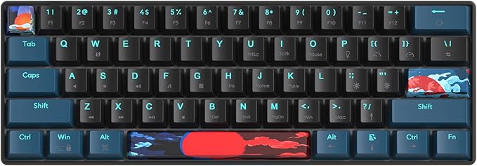 Protable 60% Percent Gaming Keyboard Mechanical Mini Compact Backlit 61 Keys Wired Office Keyboard with Red Switch for Mac/Win (Monstor Black/red Switch 61)