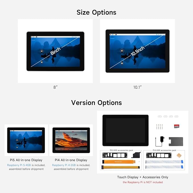 Industrial HMI All-in-one 10.1inch Touch Display Compatible with Raspberry Pi (Not Included) Supports Dual 4K HDMI Output 10-Point Touch Aluminum Alloy Case @XYGStudy (RPI-HMI-101D-ACCE)