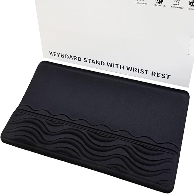 Keyboard Wrist Rest Mouse Pad Set with Ergonomic Tilted Memory Foam Pad for Pain Relief Wrist Rest for Computer Keyboard Comfortable Typing Support for Office Home &amp School Black