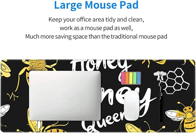 Animal Honey Bee Sweet Large Mouse Pad XL Extended Gaming Pad Waterproof Desk Mat for Desktop Keyboard Non Slip Mousepad for Office Game Home 32.15x11.8
