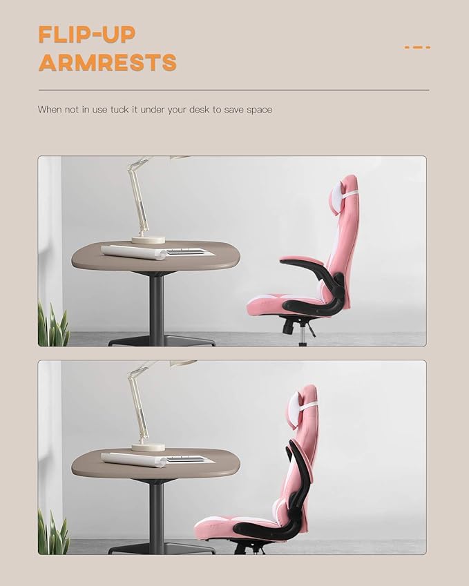 PC Gaming Chair Video Game Chair Racing Style Office High Back Desk Executive PU Leather Rolling Task Swivel Computer with Lumbar Support HeadrestPink