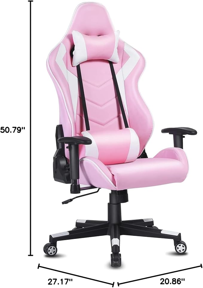 DIKEP Gaming Chair Ergonomic Swivel Office Desk Chair with Headrest and Lumbar Support PU Leather Computer Chair for Home Office Pink