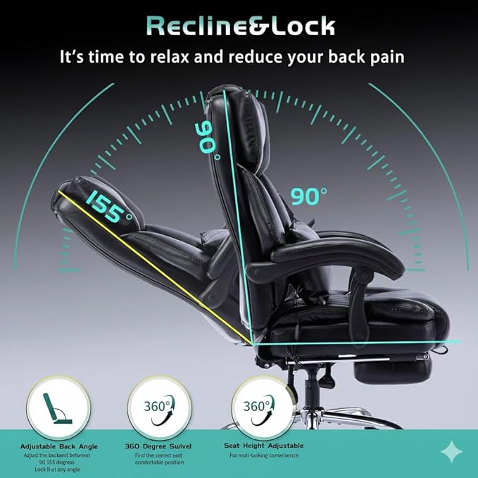 Gaming Office Chair - Video Gaming Chair with Footrest Lumbar Support High Back Massage Reclining Home Office Computer Desk Chair: Height Adjustable Ergonomic Comfy Leather