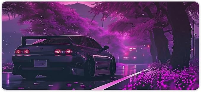 Large Mouse Pad Anime JDM Car S13 Purple Flowers Static Desk Mat Computer Accessories Gaming Office Organizers Supplies Decor Essentials Keyboard Pads for Desk Rubber 40x90cm