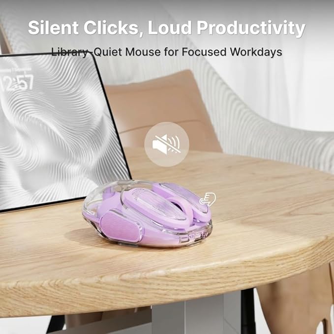 EWEADN Q9 Wireless Clear Mouse Dual Mode Bluetooth &amp 2.4G USB Computer Mouse with RGB Lighting Silent Clicks Multi-Device Compatibility for Laptop PC MacBook iPad Cute Mouse-Purple