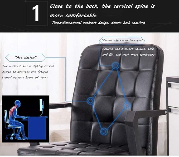 REMYS Office Chair Desk Chair Computer Chair Leather Desk Gaming Chair Bow Foot High-Back Office Chair One-Piece Armrest Ergonomic Computer Chair for Meeting Room Study Bearing Capacity: 330 pounds