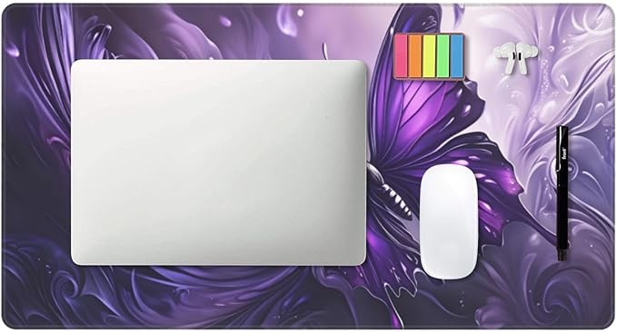 Purple Butterfly Desk Cover MatExtended Large Mouse PadComputer Laptop Mat Desk Decor for Office Game Home 30x16 Inch