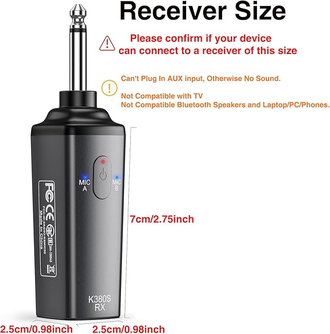 LEKATO Wireless Microphone Rechargeable Wireless Microphones with Receiver Dual Handheld Microphone System Dynamic MIC for Singing Speech Wedding ChurchSpeaker PA System(K380S)