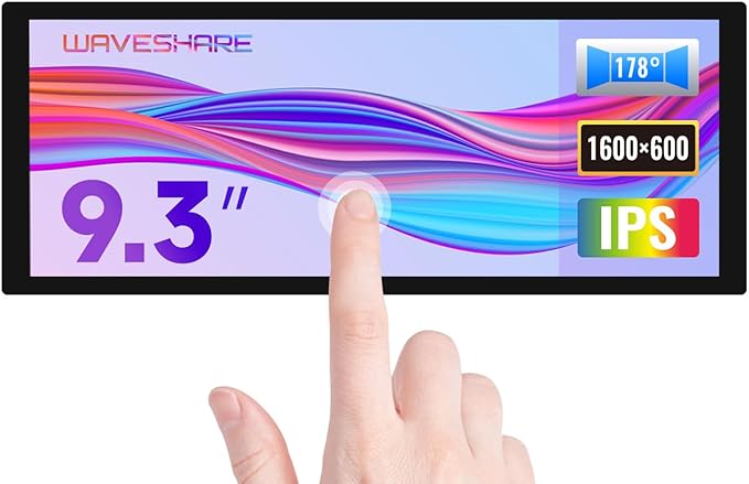 waveshare 9.3inch Capacitive Touch Display 1600×600 Resolution Raspberry Pi 5/4B/3B/Zero/Zero W/Zero 2W/Pico/Pico W/Pico WH Support Jetson Nano/Jetson Orin Nano Supports Windows 11/10/8.1/8/7