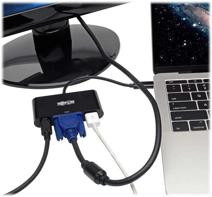 Tripp Lite USB C to VGA Multiport Adapter w/ USB-A Hub &amp PD Charging 1080p USB 3.1 Gen 1 Thunderbolt 3 Black (U444-06N-VUB-C)