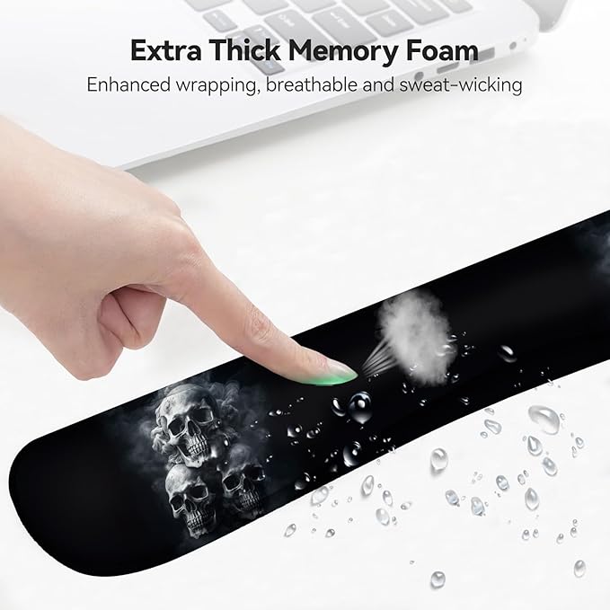 Mouse Wrist Rest and Keyboard Wrist Rest Pad+ Coaster Set Non-Slip Rubber Base Smooth Surface Ergonomic Gaming Mouse Pad for Easy Typing and Pain Relief Smoke Skull