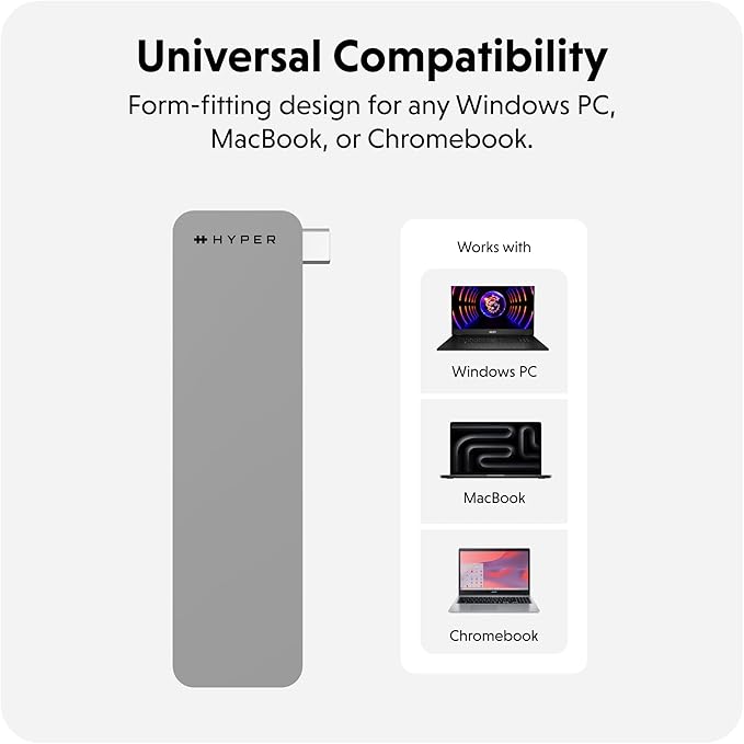 HyperDrive Next 6 Port Universal USB C Hub — 6 Port USB Hub for Seamless Laptop Connectivity w/ 4K60Hz 100W Power Delivery Ultra-Fast Data Transfer EcoSmart — Form-Fitting for MacBook &amp PC