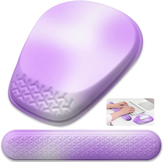 Mouse Pad with Wrist Rest Comfortable Memory Foam Wrist Rest for Computer Keyboard Ergonomic Mouse Pad Set for Easy Typing &amp Pain Relief - Gradient Purple