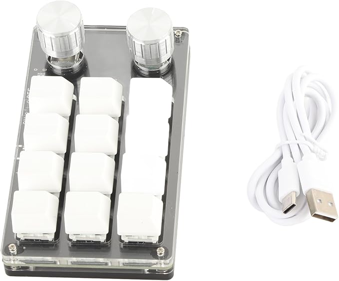 KUIDAMOS 12 Key Mini Mechanical Gaming KeyboardMacro Keyboard Knob with Type C to USB Interface Mini One-Handed Mechanical Gaming Keypad One-Click Start for Linux OS X(White)